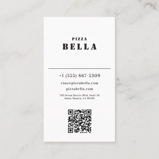 Rustic Italian Pizza Bella Coastal Town Shop 名刺 (裏面)
