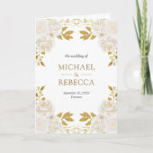 Rustic Ivory Floral Gold Glitter QR Code Wedding 招待状 (正面)