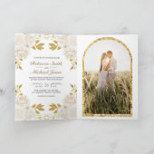 Rustic Ivory Floral Gold Glitter QR Code Wedding 招待状 (内部)