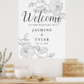 Rustic Ivory Magnolia Flowers Wedding Welcome Sign ポスター (キッチン)