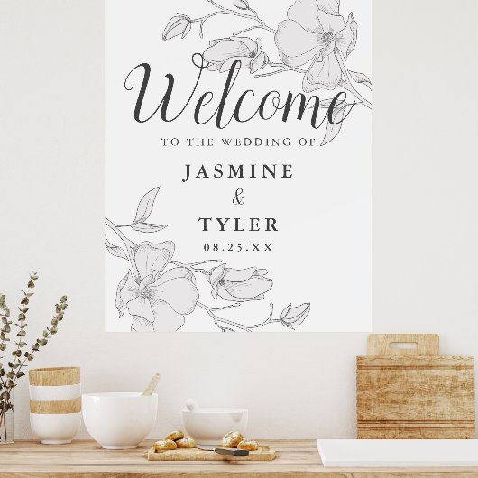 Rustic Ivory Magnolia Flowers Wedding Welcome Sign ポスター (キッチン)