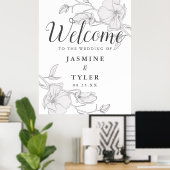 Rustic Ivory Magnolia Flowers Wedding Welcome Sign ポスター (ホームオフィス)