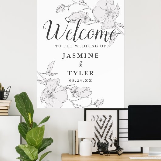 Rustic Ivory Magnolia Flowers Wedding Welcome Sign ポスター (ホームオフィス)