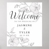 Rustic Ivory Magnolia Flowers Wedding Welcome Sign ポスター (正面)