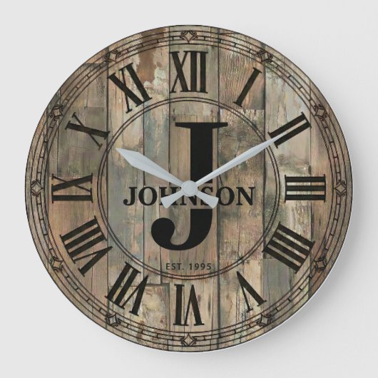 Rustic Johnson Family Clock | Farmhouse Decor  ラージ壁時計 (正面)
