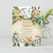  rustic jungleの動物と緑の木の装飾の誕生日パーティー 招待状 (スタンド正面)