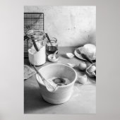 Rustic Kitchen Baking Scene Black and White Photo ポスター (正面)