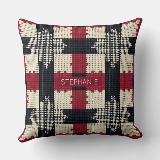 Rustic Knit Snowflake Plaid - Cozy Winter Boho クッション (裏面)