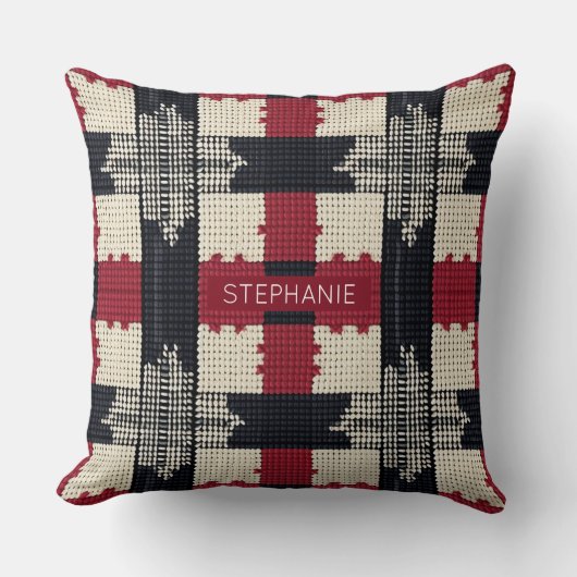 Rustic Knit Snowflake Plaid - Cozy Winter Boho クッション (正面)