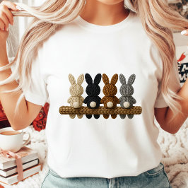 Rustic Knitted Easter Bunnies Farmhouse Style Wome Tシャツ