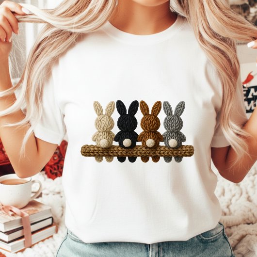 Rustic Knitted Easter Bunnies Farmhouse Style Wome Tシャツ