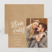Rustic Kraft手書きスクリプトフォト Save the Date ポストカード (正面/裏面)