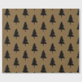 Rustic Kraft Brown Black Christmas Tree Pattern ラッピングペーパー (フラット)