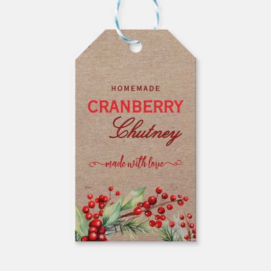Rustic Kraft Christmas Cranberry Chutney Labels ギフトタグ (正面)