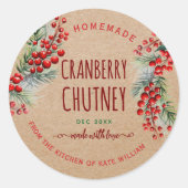 Rustic Kraft Christmas Cranberry Chutney Labels ラウンドシール (正面)