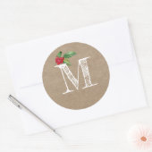 Rustic Kraft Christmas Holly Monogram Initial ラウンドシール (封筒)