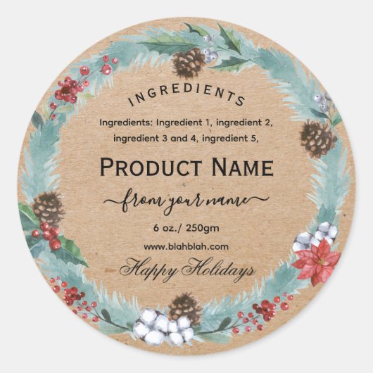 Rustic kraft Christmas jam ingredient Label  ラウンドシール (正面)