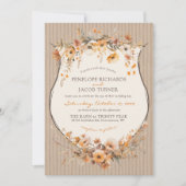 Rustic Kraft Fall Floral Autumn Leaf Brown Wedding 招待状 (正面)