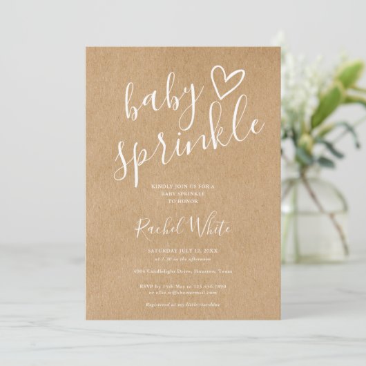 Rustic Kraft Gender Neutral Baby Sprinkle Shower 招待状 (スタンド正面)