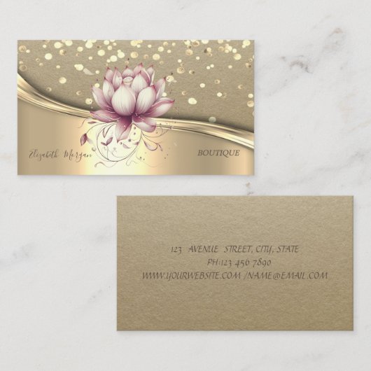 Rustic Kraft, Gold Confetti,Chic Lotus 名刺 (正面/裏面)
