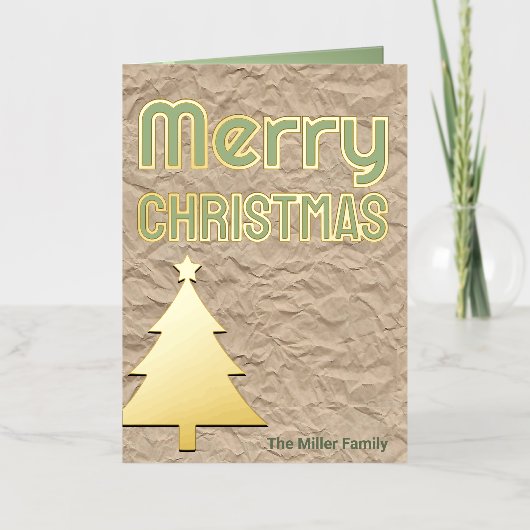 Rustic Kraft Look Folded Non-Photo Green Gold 箔シーズンカード (正面)