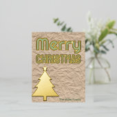 Rustic Kraft Look Minimalist Non-Photo Green Gold 箔シーズンポストカード (立ち正面)