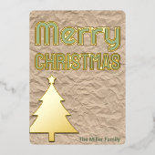 Rustic Kraft Look Trendy Non-Photo Green Gold 箔シーズンカード (正面)