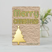 Rustic Kraft Look Trendy Non-Photo Green Gold 箔シーズンカード (立ち正面)