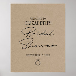 Rustic Kraft Modern Script Bridal Shower Welcome ポスター