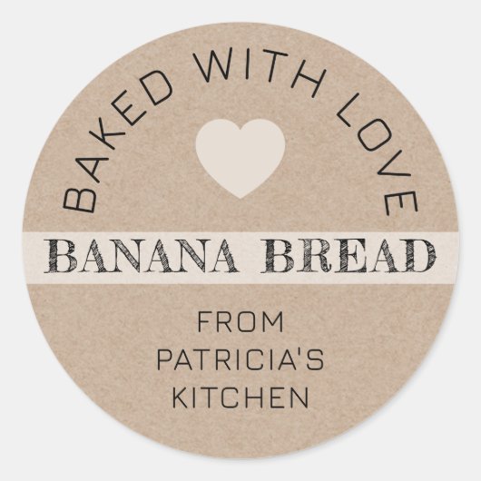 Rustic Kraft Paper Baked With Love Banana Bread ラウンドシール (正面)