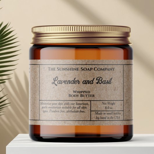 Rustic kraft paper body butter cosmetics jar label ペットボトルラベル