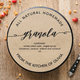 Rustic kraft Script Homemade Granola Label ラウンドシール