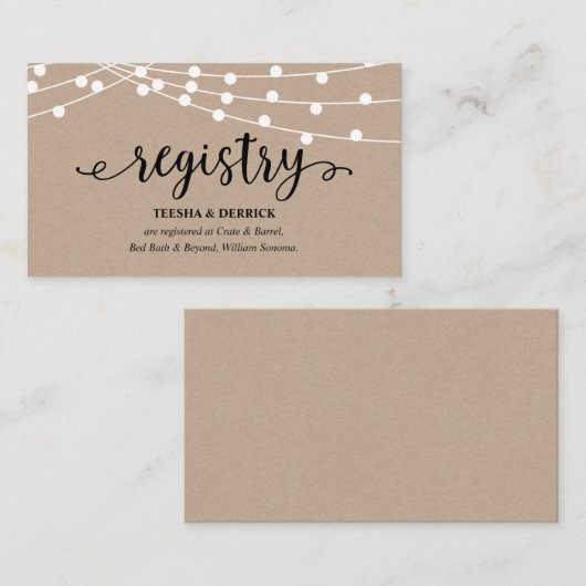 Rustic kraft string lights, Wedding Registry エンクロージャーカード (正面/裏面)