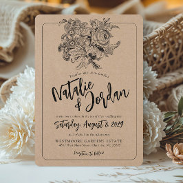 Rustic Kraft Vintage Floral Boho Botanical Wedding 招待状