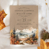 Rustic Kraft Watercolor Fall Tree Mountain Wedding 招待状
