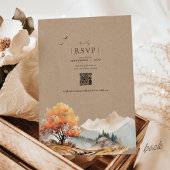 Rustic Kraft Watercolor Fall Tree Mountain Wedding 招待状