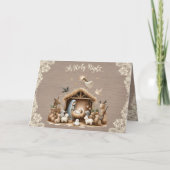 Rustic Lace and Wood Nativity Scene Christmas Card シーズンカード (正面)