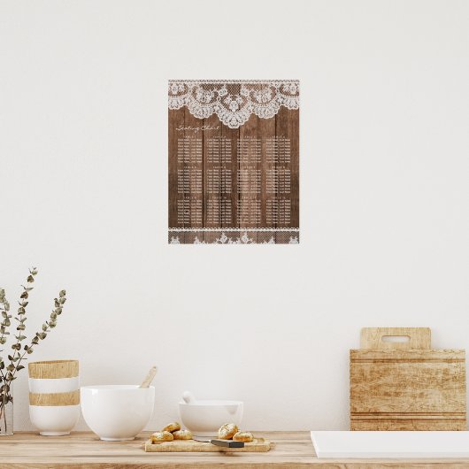 Rustic Lace and Wood Wedding Seating Chart Poster ポスター (キッチン)