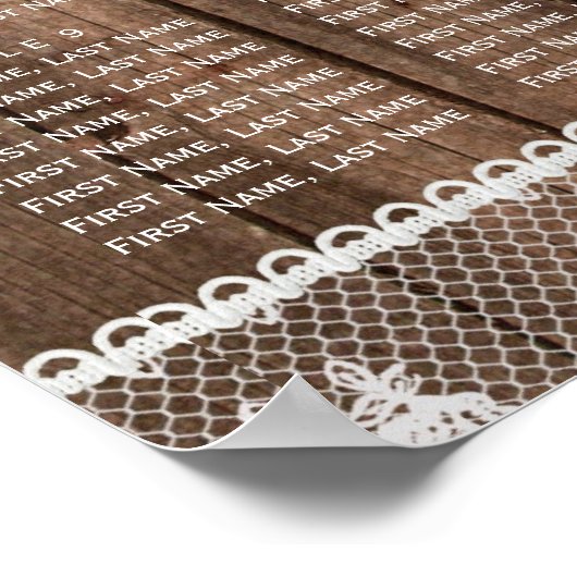 Rustic Lace and Wood Wedding Seating Chart Poster ポスター (角)