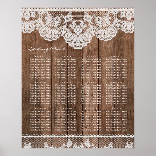 Rustic Lace and Wood Wedding Seating Chart Poster ポスター (正面)