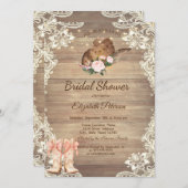 Rustic  Lace Cowboy Hat Boots Bow Bridal Shower 招待状 (正面/裏面)