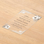 Rustic Lace Ivory Floral Islamic Wedding アクリル招待状 (レイダウン)