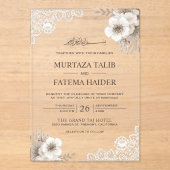 Rustic Lace Ivory Floral Islamic Wedding アクリル招待状 (正面)