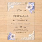 Rustic Lace Purple Floral Islamic Wedding アクリル招待状 (正面)