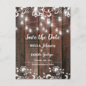 Rustic Lace String Lights Wedding Save The Date インビテーションポストカード (正面)