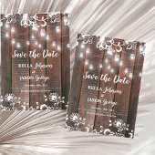 Rustic Lace String Lights Wedding Save the Date マグネット招待状