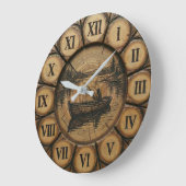 Rustic Lake Fishing Wall Clock | Wood style  ラージ壁時計 (傾斜)