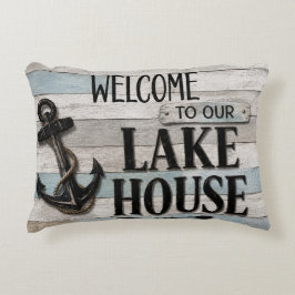 Rustic Lake House Anchor Nautical Coastal アクセントクッション