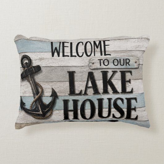 Rustic Lake House Anchor Nautical Coastal アクセントクッション (正面)