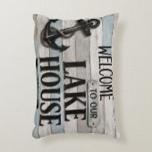 Rustic Lake House Anchor Nautical Coastal アクセントクッション (正面(垂直))